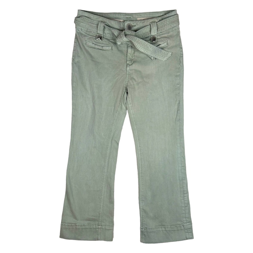 Anthropologie Pilcro Size 29 High Rise Flare Cropped Denim Belted Jeans Green